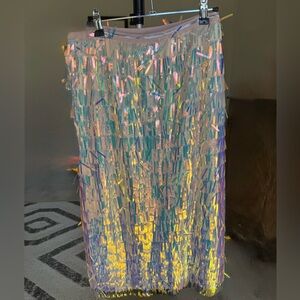 Endless Rose Iridescent Fringe Tulle Midi Skirt
